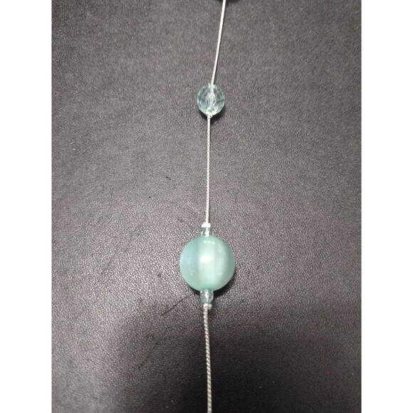 Silver tone and blue bead necklace 36" - Picture 4 of 12